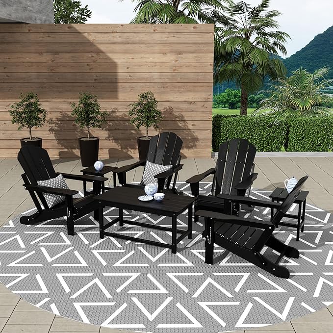 WestinTrends Malibu 3-Piece Set Outdoor Coffee and Side Table for Adirondack Chair, Black