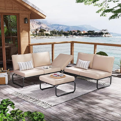 3PCS Aluminum Outdoor Furniture Sets with Cushion Patio Sectional Sofas with Adjustable Backsest, Patio Conversation Set for Pool, Backyard, Garden, Beige
