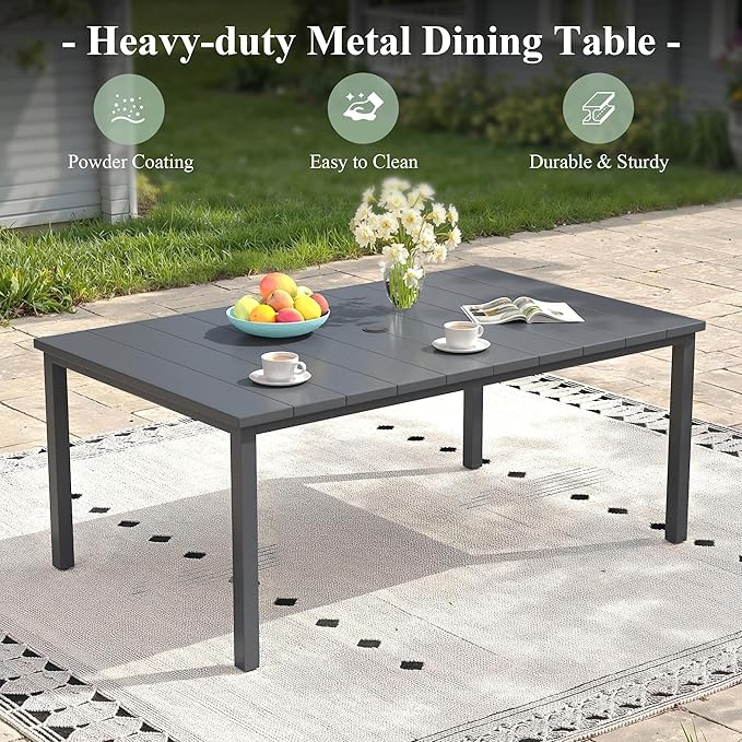 Outdoor Dining Table for 6, 63" Rectangle Outdoor Table with Adjustable Umbrella Hole - Photo 6