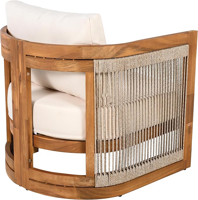 Merax Acacia Wood Outdoor Club Chair, Woven Rope Accents Design, Wooden Patio Accent Chair - Photo 5
