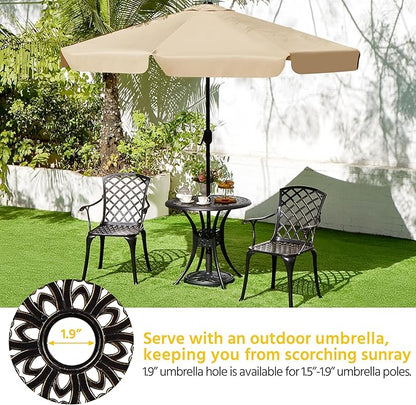 Yaheetech 31in Cast Aluminum Patio Table with Umbrella Hole, Outdoor Round Anti-Rust Small Coffee Bistro Table with Umbrella Hole, Outdoor Furniture for Porch, Backyard, Garden, Bronze