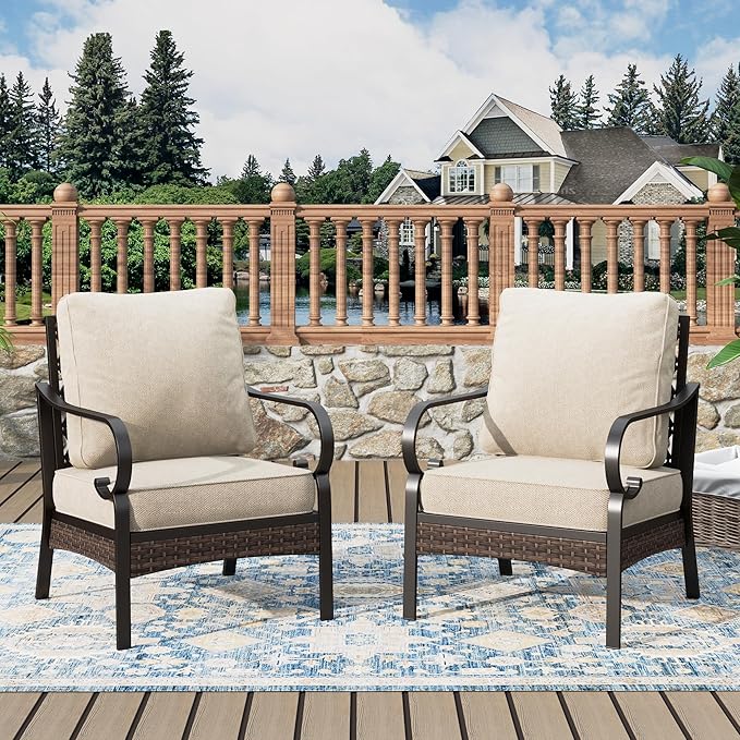 Outdoor Patio Leg Sofa Chairs Set of 2 Steel Frame Porch Furniture with Deep Seating and 5.75" Cushions for Lawn - Photo 1