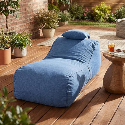 Christopher Knight Home Morton Outdoor Bean Bag Chair, Fabric Bean Bag Chair for Adults and Kids, Indoor/Outdoor Sun Lounger with Headrest, Patio Chaise Lounge Chair, Navy Blue