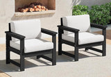 SERWALL 2 Pieces Single Cushioned Sofa Armchair, Black HDPE Adirondack Outdoor Sofa Lounge with Khaki Cushion - Photo 1