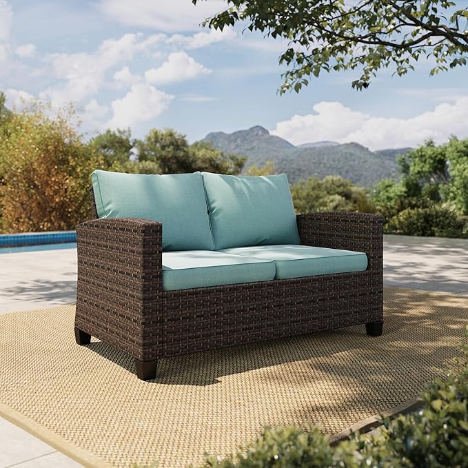 HERA'S HOUSE Outdoor Loveseat Patio Sofa, 2-Seat Wicker Couch with 4" Waterproof Thick Cushions - Photo 1