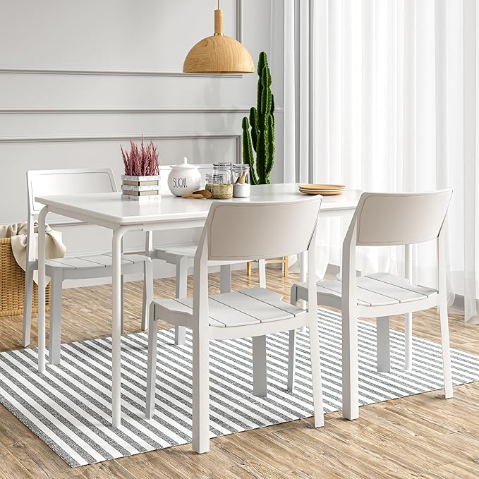 VECELO 4 Pack Stackable Dining Chairs, Plastic Patio Chairs for Indoor Outdoor Use in Kitchen, Poolside, No Assembly, Modern White