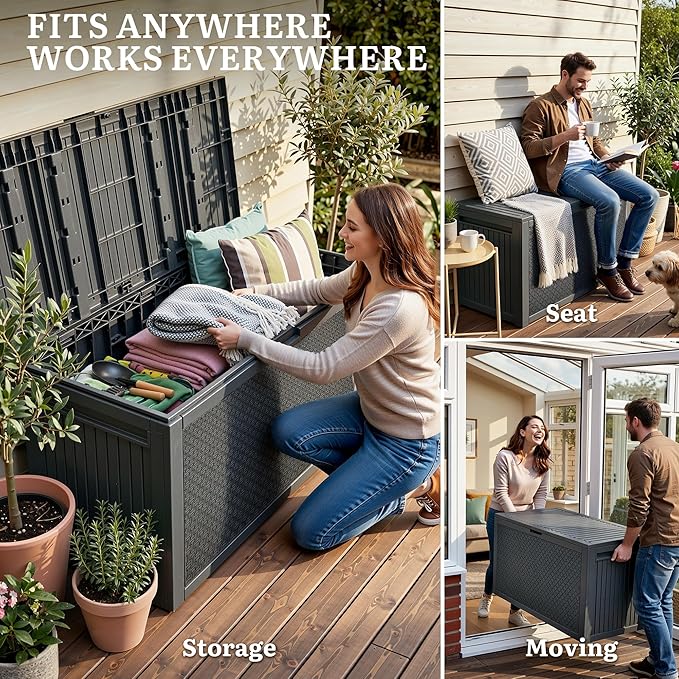 YITAHOME 90 Gallon Large Outdoor Deck Box, Lockable Waterproof Resin Storage Box with Handles - Photo 7