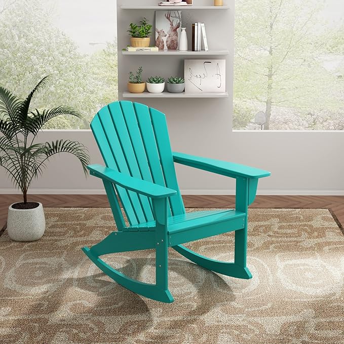 WO WESTIN OUTDOOR HDPE Altura Outdoor Rocking Poly Adirondack Chair, Turquoise