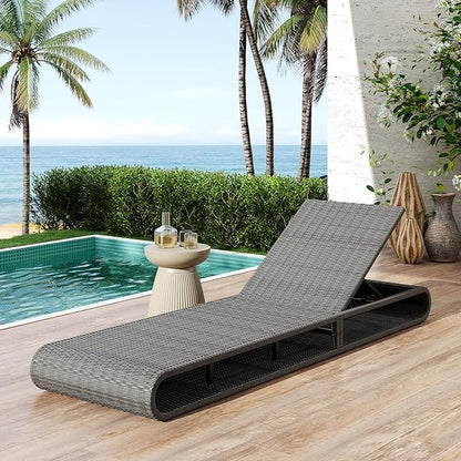 GDFStudio Chaise Lounge Outdoor Chairs Patio Lounge Chair Adjustable 6-Position PE Rattan Wicker Backrest Recliner Full Flat Tanning Sunbathing Iron Reclining for Outside Beach Pool, Grey