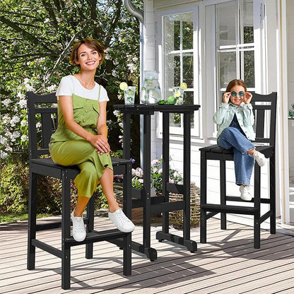 nalone Outdoor Bar Stools Set of 2, HDPE 44 Inch Tall Adirondack Chairs Bar Chairs, Weather Resistance Bar Height Chair for Balcony, Garden, Yard, Backyard (Black, Bar Chairs Set of 2)