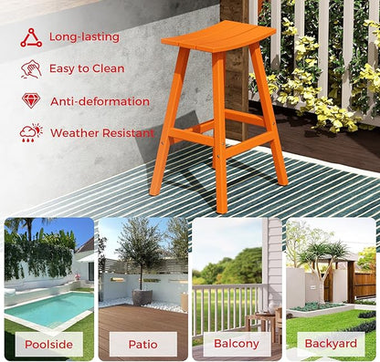 Costaelm All-Weather Bar Stools Set of 3, 29" Height Outdoor Bar Stools, Adirondack Poly Patio Bar Stool for Patio, Deck, Kitchen Counter and Garden, Orange