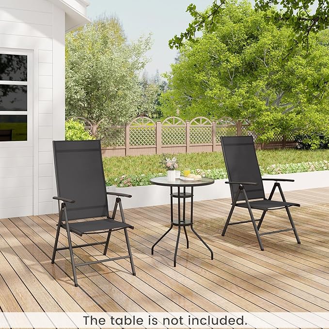 Giantex Folding Patio Chairs, High Back Outdoor Chairs with 7-Level Adjustable High Backrest, Portable Reclining Chairs for Lawn Porch Garden Poolside Camping, No Assembly, Black
