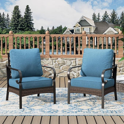 Outdoor Patio Leg Sofa Chairs Set of 2 Steel Frame Porch Furniture with Deep Seating and 5.75" Cushions for Lawn Backyard Deck, Navy Blue