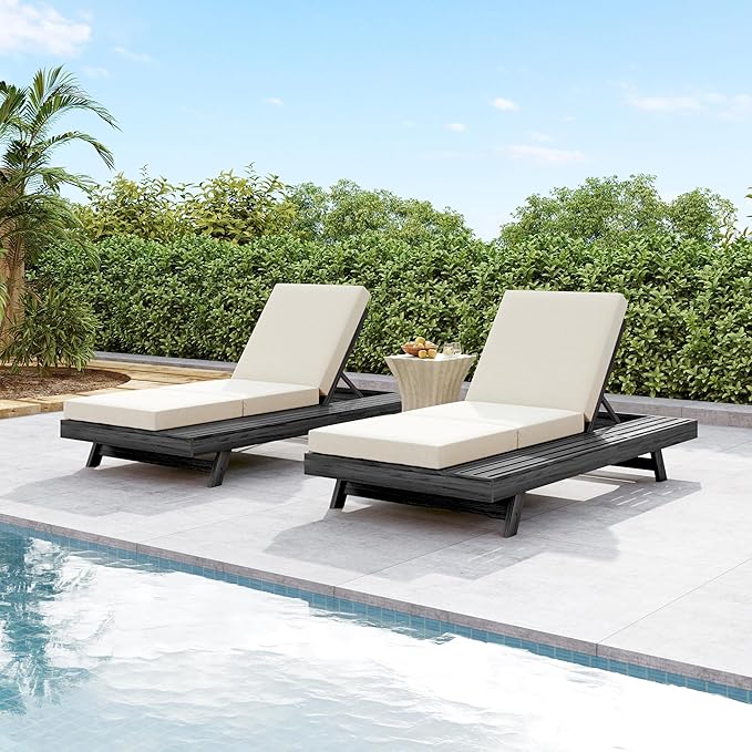 espidoo Adjustable Outdoor Chaise Lounge: 4-Position Reclining Backrest for Backyard & Poolside - Solid Acacia Wood Frame with Triple-Fold Cushion - 2-Piece Set for Sunbathing & Relaxation