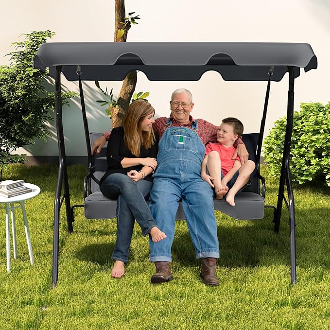 Tangkula 3 Person Porch Swing, Patio Swing with Removable Cushion & Powder-Coated Steel Frame - Photo 9