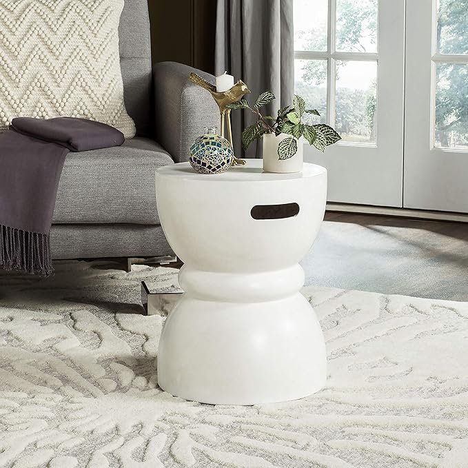 SAFAVIEH Outdoor Collection Haruki Modern Ivory Concrete Round Accent Table (Fully Assembled)