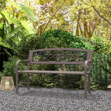 Outsunny 50" Outdoor Bench, Metal Garden Bench with Floral Pattern Backrest, Porch Bench with Slatted Seat for Park - Photo 8