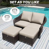 3 Pieces Patio sectional Sofa Set, Outdoor Conversation Furniture Set, 55" Patio Couch with 2 Ottomans - Photo 4