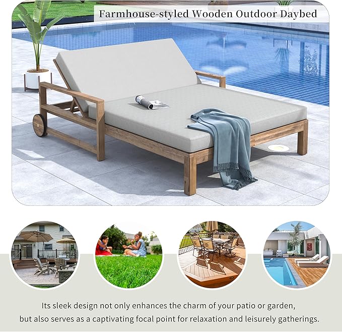 Polibi 4-Position Adjustable Outdoor Double Chaise Lounge Chair for 2 Persons - Photo 5