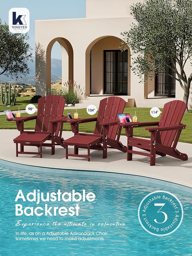 KINGYES Adjustable Folding Adirondack Chair with Footrest & 4-in-1 Multi-Functional Armrest Organizer - Photo 5