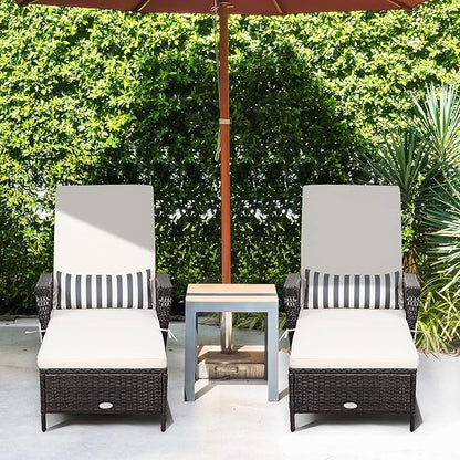 COSTWAY 2 PCS PE Rattan Chaise Lounge Chair Armrest Recliner Adjustable Pillow