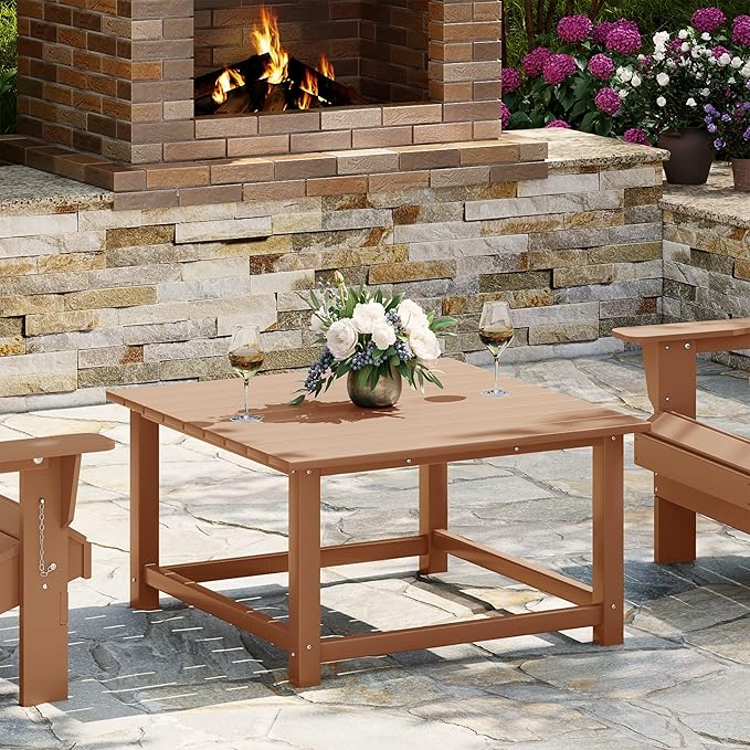 WestinTrends Malibu Low Outdoor HDPE Square Patio Coffee Table, Teak - Photo 1