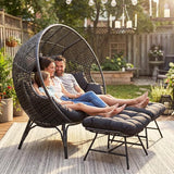 NICESOUL Luxury Double Egg Chair with Footrest & Cushions, Two Person Wicker Eggshell Chair Large with Ottoman - Photo 9