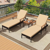 Tangkula 3 Pieces Patio Chaise Lounge Set, 2 Rattan Lounge Chairs with 4-Level Adjustable Backrest - Photo 2