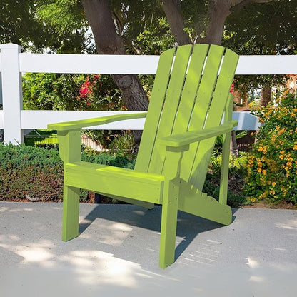 Shine Company Mid-Century Modern Wooden Adirondack Chair, Outdoor Patio Firepit Chairs, Back & Seat Pre-Assembled, Lime Green