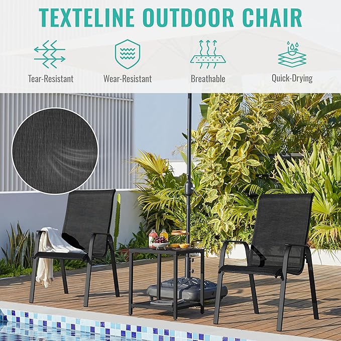 Yaheetech Set of 6 Patio Dining Chairs, Outdoor Stackable Patio Chairs with Backrest/Armrests, All Weather Chairs for Garden/Lawn/Porch/Backyard Pool, Black