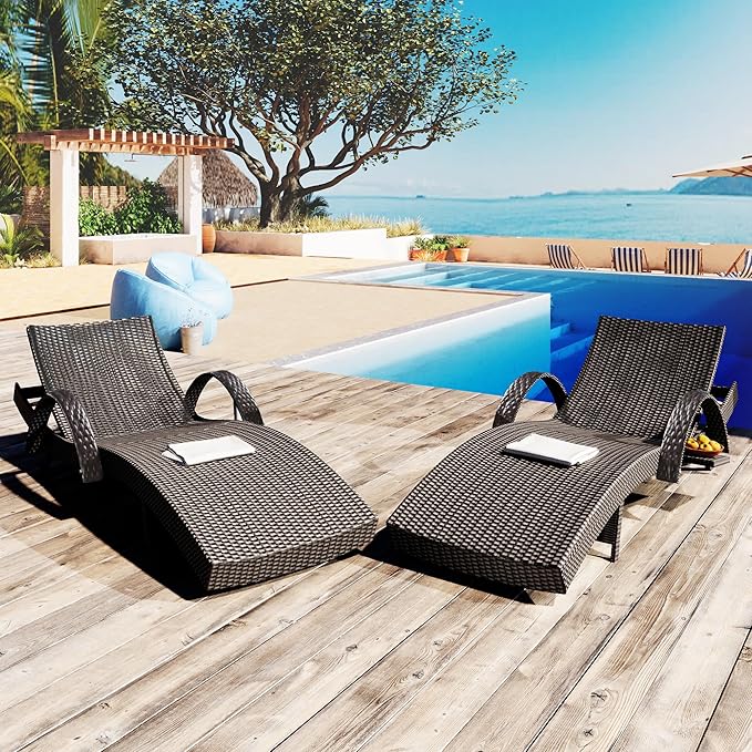 Outdoor Wicker Chaise Lounge Chairs Set of 2 - Photo 1