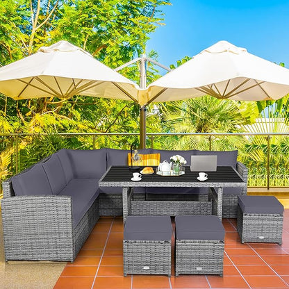 COSTWAY 7 PCS Wicker Outdoor Conversation Set, Patio Sectional Furniture Sofa Set with Table & Seat Cushions, Rattan Furniture Sets for Backyard Garden Poolside Porch, Grey
