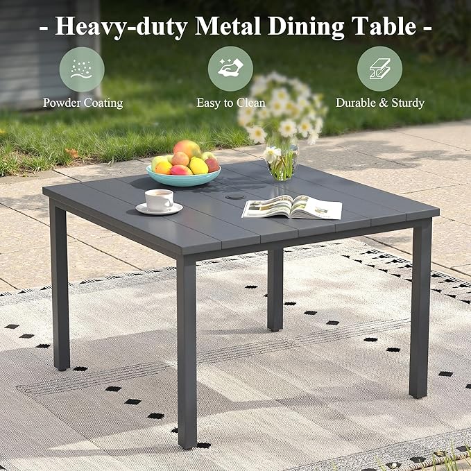 Outdoor Dining Table with Adjustable Umbrella Hole, 40.2" All-Weather Square Patio Dining Table for 4 - Photo 7
