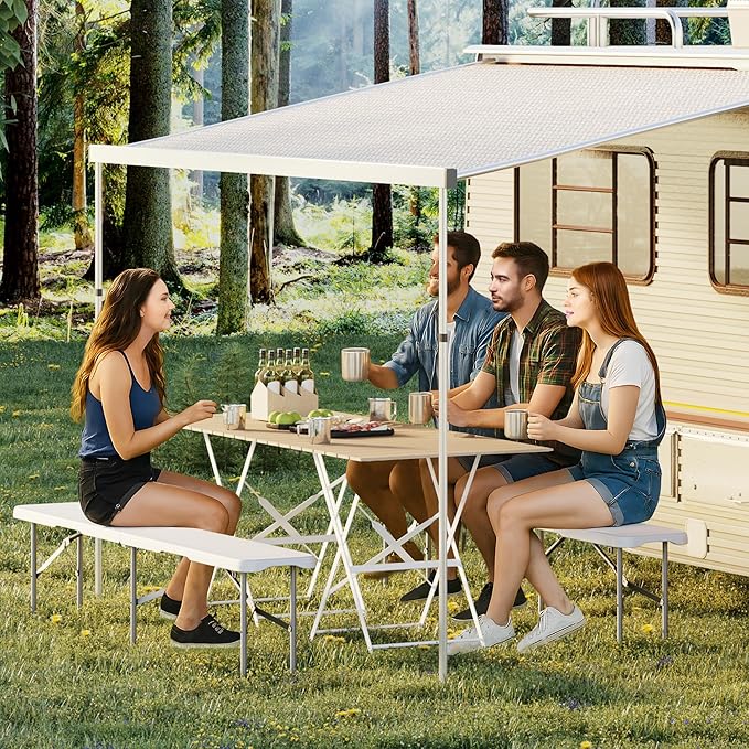 6FT Folding Bench – Plastic Portable Indoor Outdoor Bench Garden Bench with Carrying Handle and Lock – Perfect for Events, Camping, Picnics, Parties, Dining, 1 Pack White