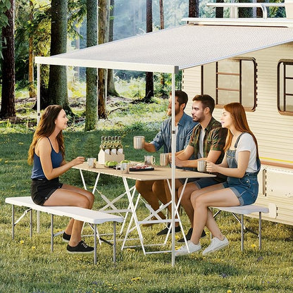 6FT Folding Bench – 2 Pack Plastic Portable Indoor Outdoor Bench Garden Bench with Carrying Handle and Lock – Perfect for Events, Camping, Picnics, Parties, Dining, White
