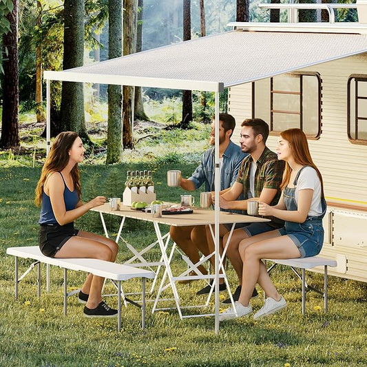 6FT Folding Bench – 2 Pack Plastic Portable Indoor Outdoor Bench Garden Bench with Carrying Handle and Lock – Perfect for Events, Camping, Picnics, Parties, Dining, White