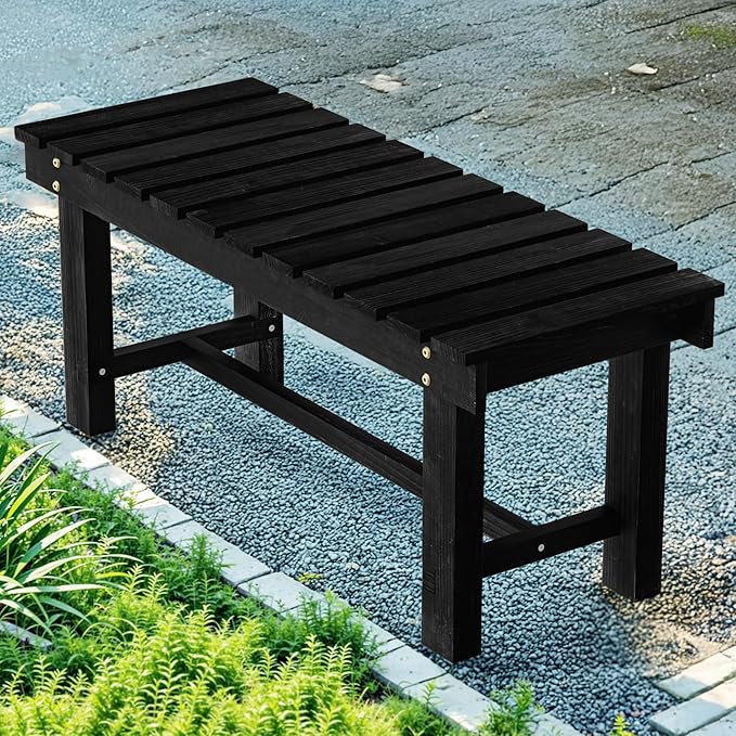 Nidouillet 35.5" Outdoor Garden Bench, Weatherproof Patio Benches 2-Person Seat Backless Wooden Porch Bench - Photo 1