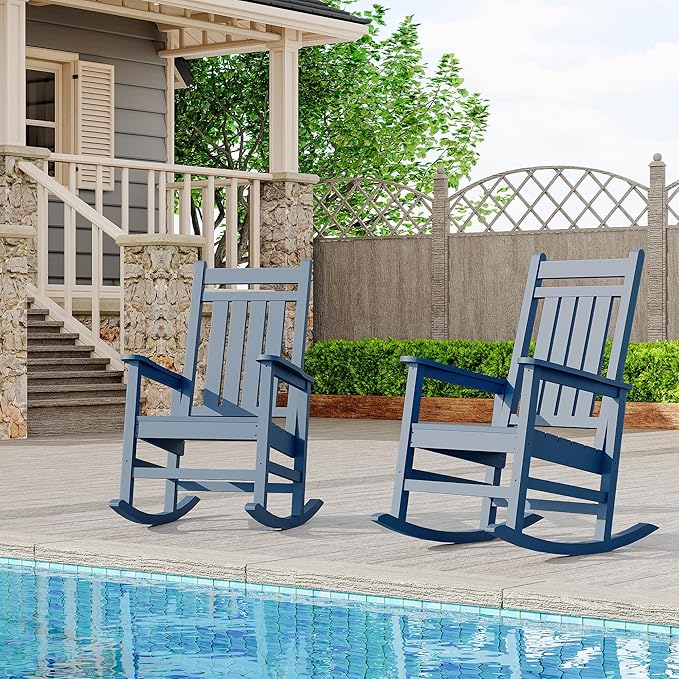 Outdoor HDPE Rocking Chairs, HDPE Oversized Patio Rocking Chairs, All Weather Resistant Porch Rocker, Heavy Duty Front Plastic Rockers for Outside