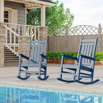 Outdoor HDPE Rocking Chairs, HDPE Oversized Patio Rocking Chairs, All Weather Resistant Porch Rocker, Heavy Duty Front Plastic Rockers for Outside