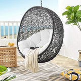 Modway Encase Wicker Rattan Outdoor Patio Porch Lounge Egg Swing Chair with Stand in White - Photo 8