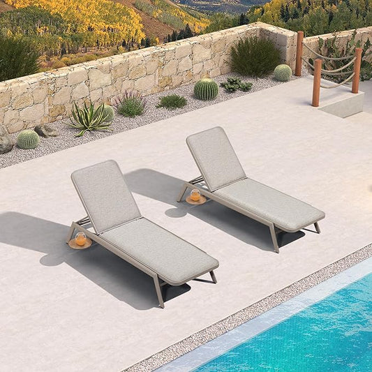 PURPLE LEAF Patio Chaise Lounge Outdoor Set of 2 with Cushion Aluminum Tanning Chair Lounge Adjustable Reclining Set Champagne