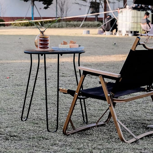 Small Patio Side Table, Weather Resistant Anti-Rust Outdoor Metal Patio Round End Table, Outdoor End Table for Garden, Porch, Balcony, Yard, (Black)