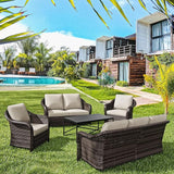 5 Pieces Outdoor Patio Rattan Conversation Furniture Set with Cushions, 78" 3-Seat Wicker Sofa, 55" 2-Seat Couch - Photo 1