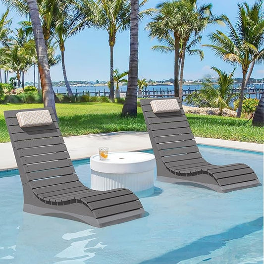 Pool Lounge Chairs Set of 2, Use in Pools Lounge Chairs up to 10-Inches of Water, Chaise Chairs with Headrest, Lounge Chair Outdoor, Fade-Resistant Pool Lounger for Deck