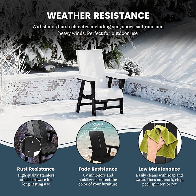 WO WESTIN OUTDOOR HDPE Shoreside Modern Curveback Adirondack Dining Chair,Black