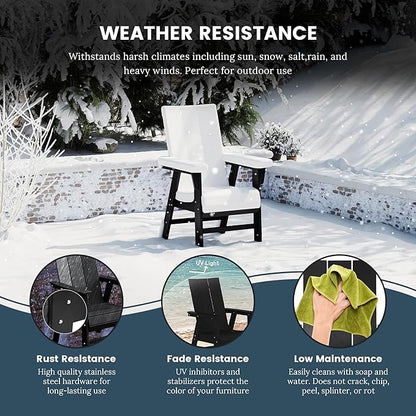 WO WESTIN OUTDOOR HDPE Shoreside Modern Curveback Adirondack Dining Chair,Black