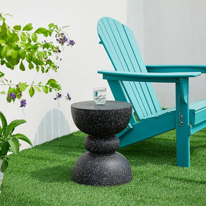 Glitzhome Outdoor Side Table, Round Accent End Table, Lightweight Faux Terrazzo Decorative Garden Stool, 17.25" H Black Planter Stand for Patio Porch Balcony Living Room