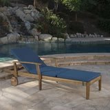 Christopher Knight Home Perla Outdoor Chaise Lounge with Water Resistant Cushion, Teak Finish / Blue - Photo 3