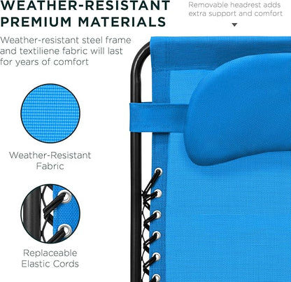 Best Choice Products Oversized Zero Gravity Chair, Folding Outdoor Patio Lounge Recliner w/Cup Holder Accessory Tray, Pillow - Light Blue
