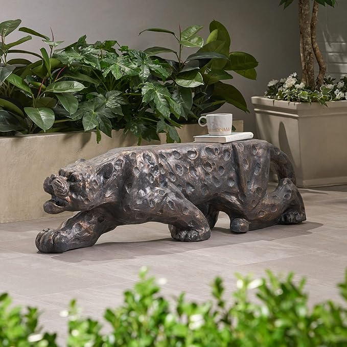 Leopard Concrete Bench: Natural Style Magnesium Oxide Outdoor Seating - Weather Resistant Patio Furniture for Backyard & Garden Decor